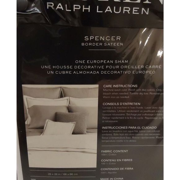 Ralph Lauren SPENCER BORDER SATEEN 100% Cotton WHITE European Euro Pillow Sham - Picture 8 of 10